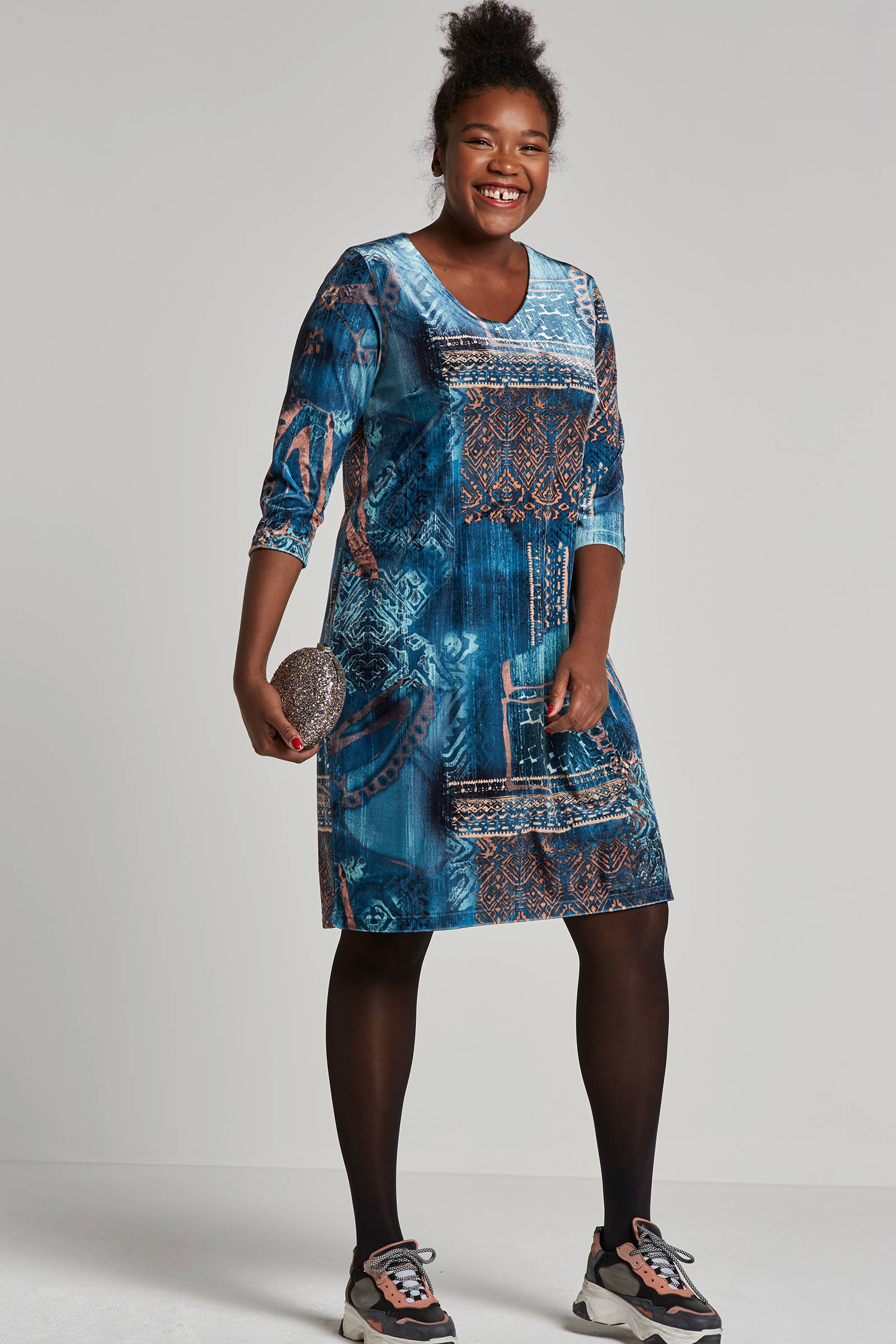velours jurk blauw